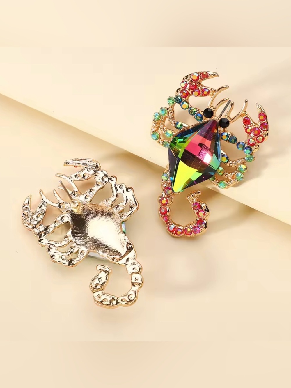 Sparkling Crystal Scorpion Stud Earrings | Colorful Rhinestone Statement Jewelry - Picture 4 of 6